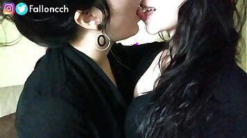 Sexy lesbians kissing before class