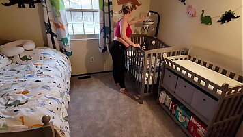 Pregnant step Mom gets stuck in cradle and son has to come help her get out